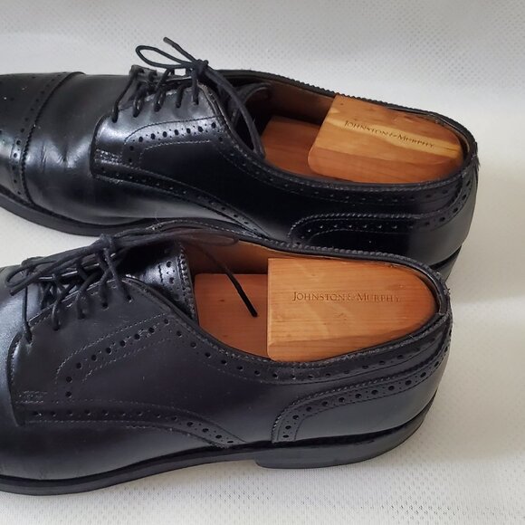 Johnston & Murphy Concard 2.0 Cap Toe Leather Dress Shoes Black Sz 10